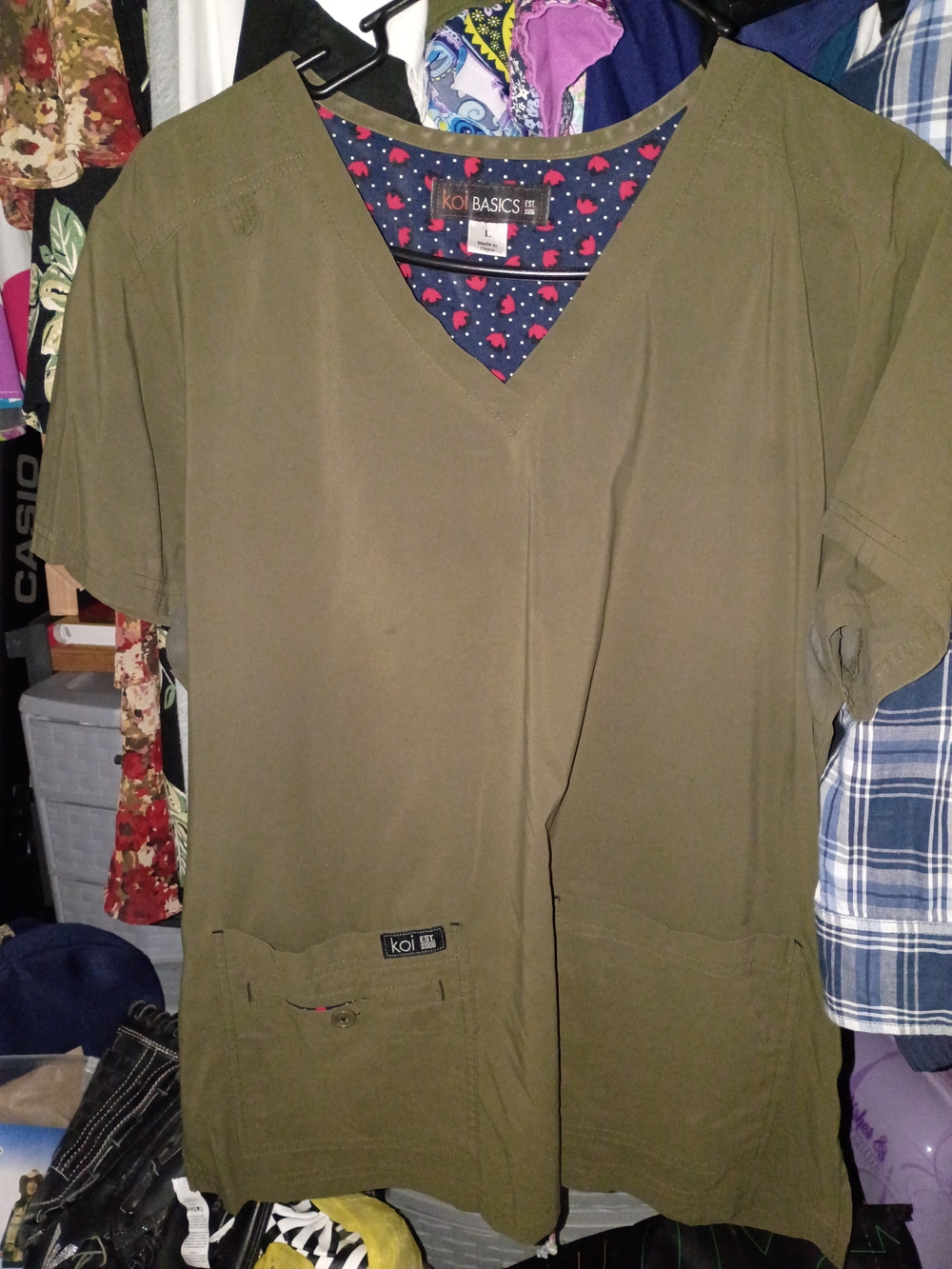 koi Basics Olive Green V-neck Medical Scrub Top